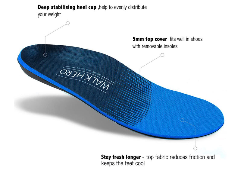 [Australia] - Plantar Fasciitis Feet Insoles Arch Supports Orthotics Inserts for Flat Feet, High Arch, Foot Pain Mens 12 - 12 1/2 | Womens 14 - 14 1/2 Blue 