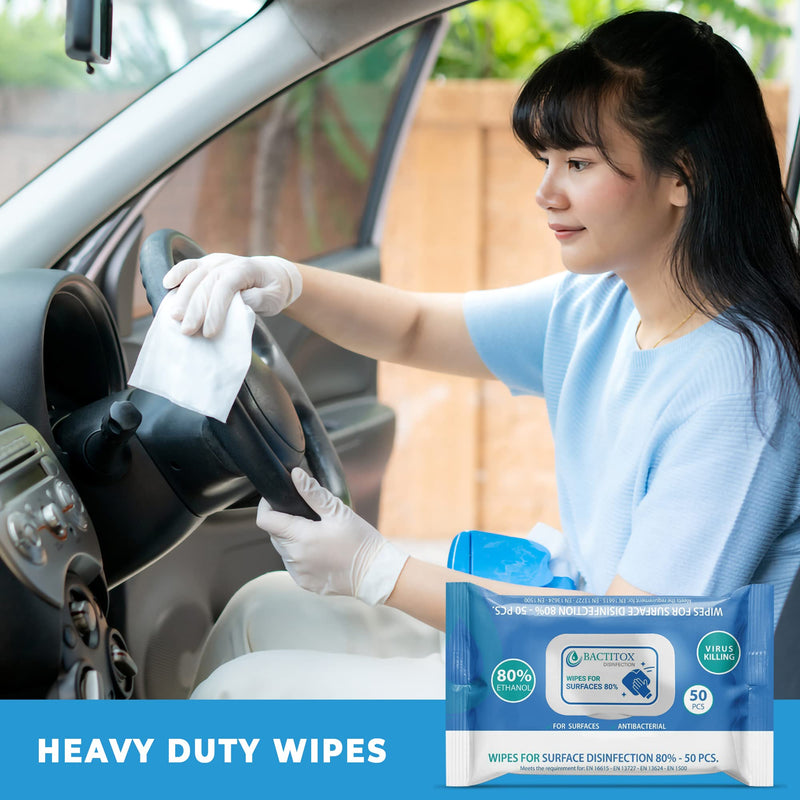 [Australia] - Bactitox Alcohol Wipes - Antibacterial Sanitiser - 80% Ethanol - Fast Acting Surface Disinfectant - Thick and Durable (50 Count (Pack of 2)) 50 Count (Pack of 2) 
