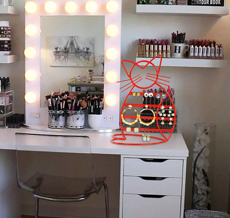 [Australia] - LilGift ARAD Cat-Shaped Earring Holder, Jewelry Rack, Display Organizer for Piercings-Red Finish 