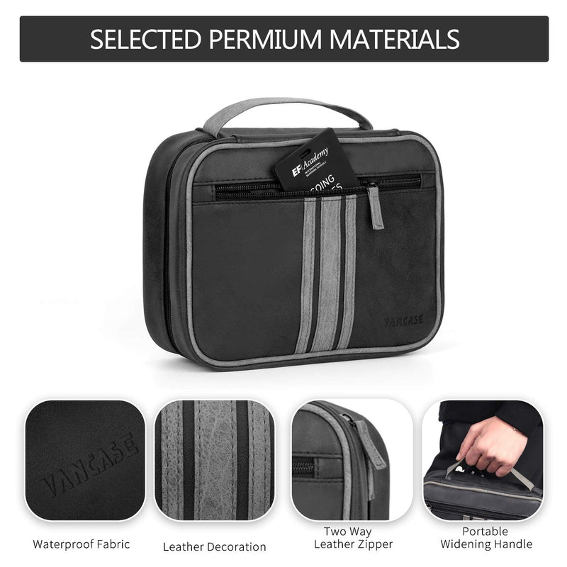 [Australia] - Hanging Toiletry Bag for Men, Travel Make up Wash Bag, Leather Shaving Dopp Kit, Waterproof Bathroom Shower Organizer with 8 Compartments for Cosmetic Accessory Black 