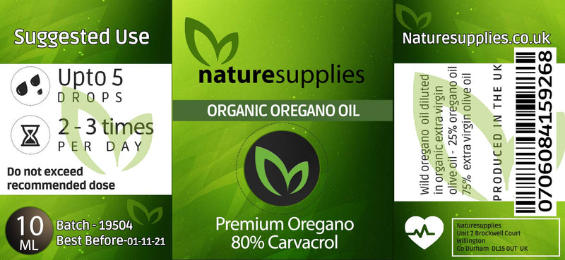 [Australia] - Naturesupplies Wild Oregano Oil Organic Certified 10ml Made in UK, Grown in The Mountains of The Mediterranean, 80 Percent Plus Carvacrol,125-130mg Carvacrol Per Serving, Super Potent Essential Oil 10 ml (Pack of 1) 