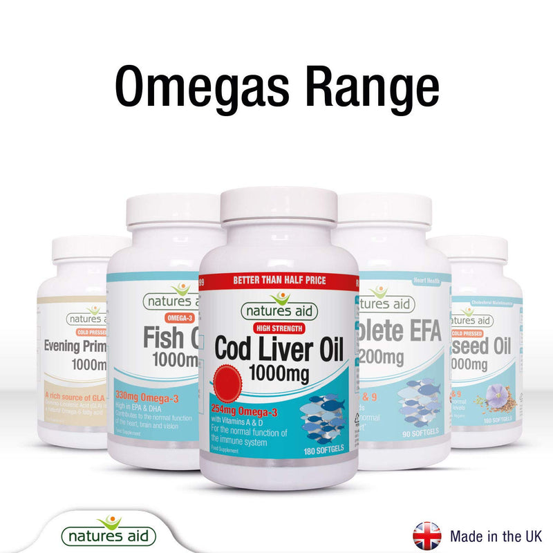 [Australia] - Natures Aid Cod Liver Oil, 1000 mg, 180 Softgel Capsules (High Strength, 254 mg Omega-3 with Vitamins A and D for Normal Function of the Immune System, Made in the UK) 