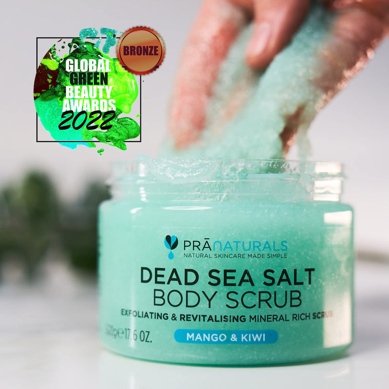 [Australia] - PraNaturals Revitalising Dead Sea Body Scrub 500g, Nourishing Skin Exfoliating Salt Scrub, Rich in Natural Minerals for All Skin Types, Enriched with Mango & Kiwi Fruit Scent 