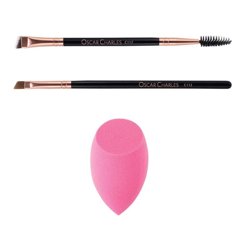 [Australia] - Oscar Charles Professional Makeup Brush Set with Beauty Sponge, Brush Holder and Product Guide - Rose Gold 
