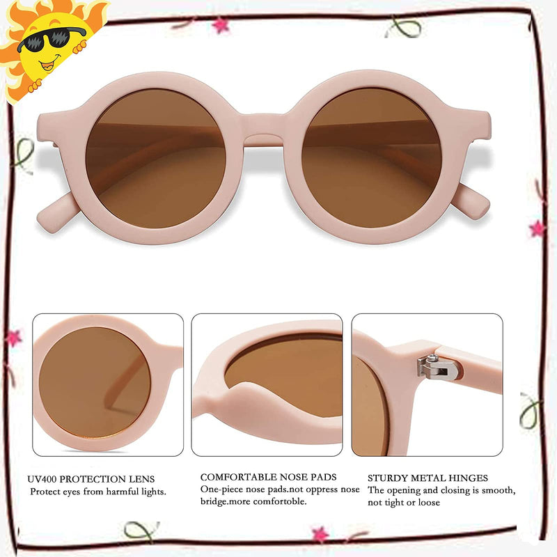 [Australia] - Kids Sunglasses Cute Round Glasses Shades for Little Girls Boys Children Gifts UV400 Protection Gafas De Sol Green+light Beige 