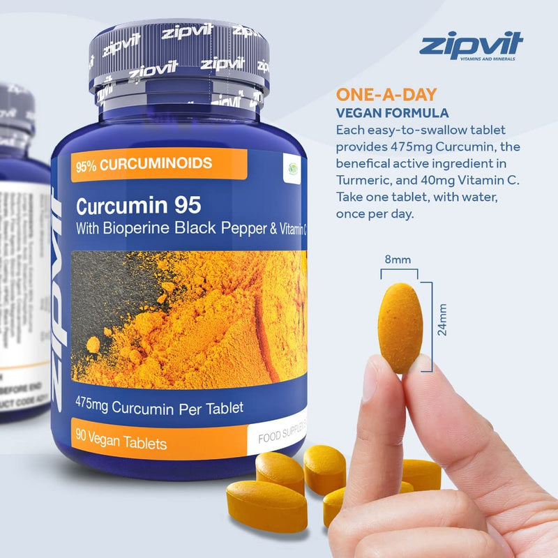 [Australia] - Curcumin 95 with Bioperine, Turmeric Curcumin Supplement with 95% Active Curcumin. 90 Vegan Tablets, 3 Months Supply. Vegetarian Society Approved Curcumin Supplement. 