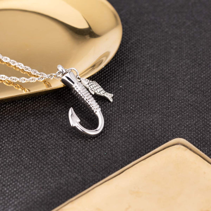 [Australia] - Fish hook Cremation Urn Pendant Memorial Necklace for ashes Fish Urn cremation necklace 