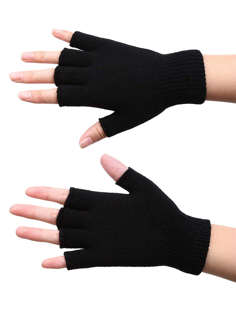[Australia] - 4 Pairs Winter Half Finger Gloves Knitted Fingerless Mittens Warm Stretchy Gloves for Men and Women Black 