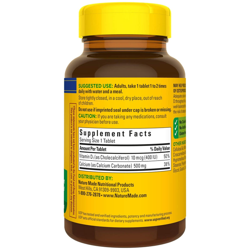 [Australia] - Nature Made Calcium 500 mg, with Vitamin D3 for Immune Support, Tablets, 130 Count 