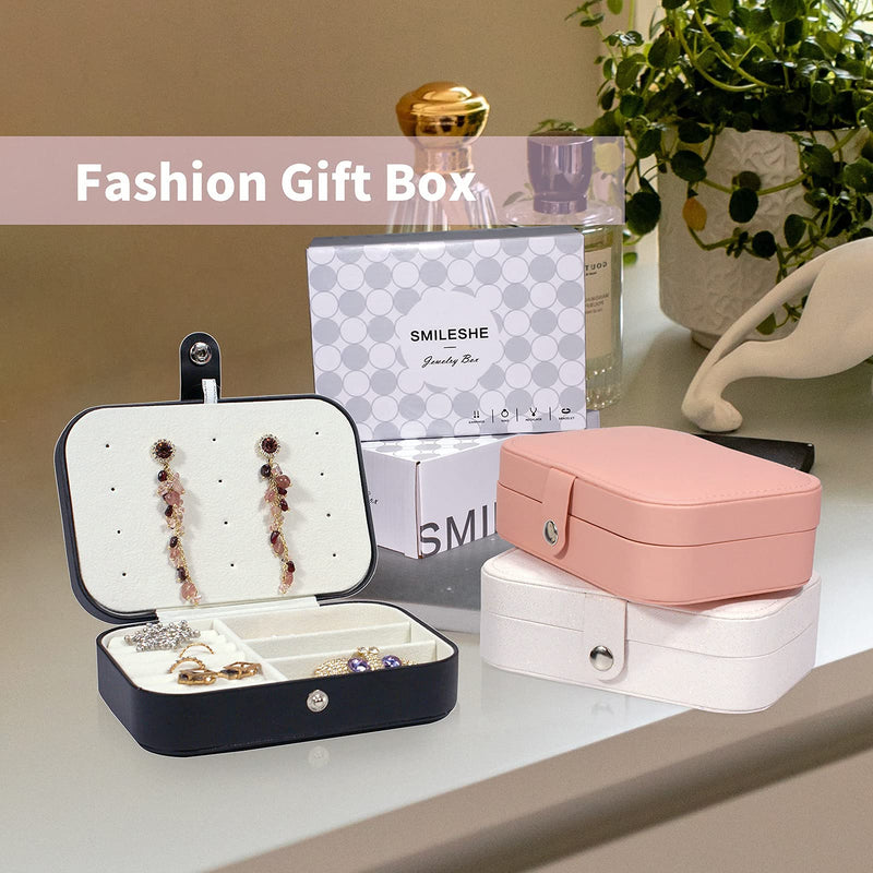 [Australia] - Smileshe Jewelry Box, PU Leather Small Portable Travel Case, 2 Layers Organizer Display Storage Holder Boxes for Rings, Earrings, Necklaces, Bracelets Black 