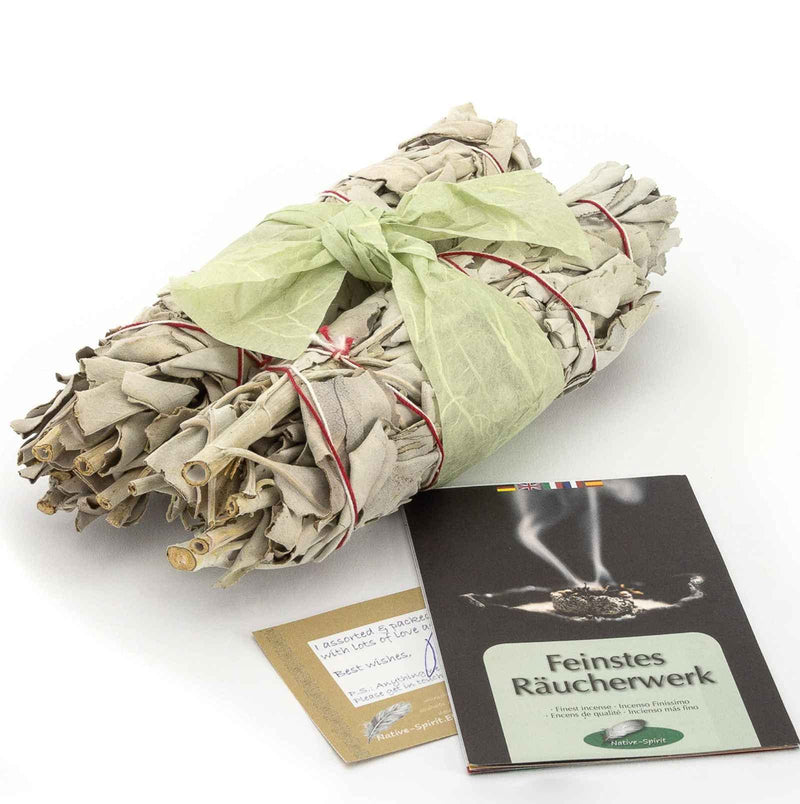 [Australia] - Pack of 2: WHITE SAGE Quality by Native Spirit XL Smudge Stick 7''-8'' (~18-21cm; je ~40-55gr) Incense fresh from California, buffalo sage, indian sage, wands 