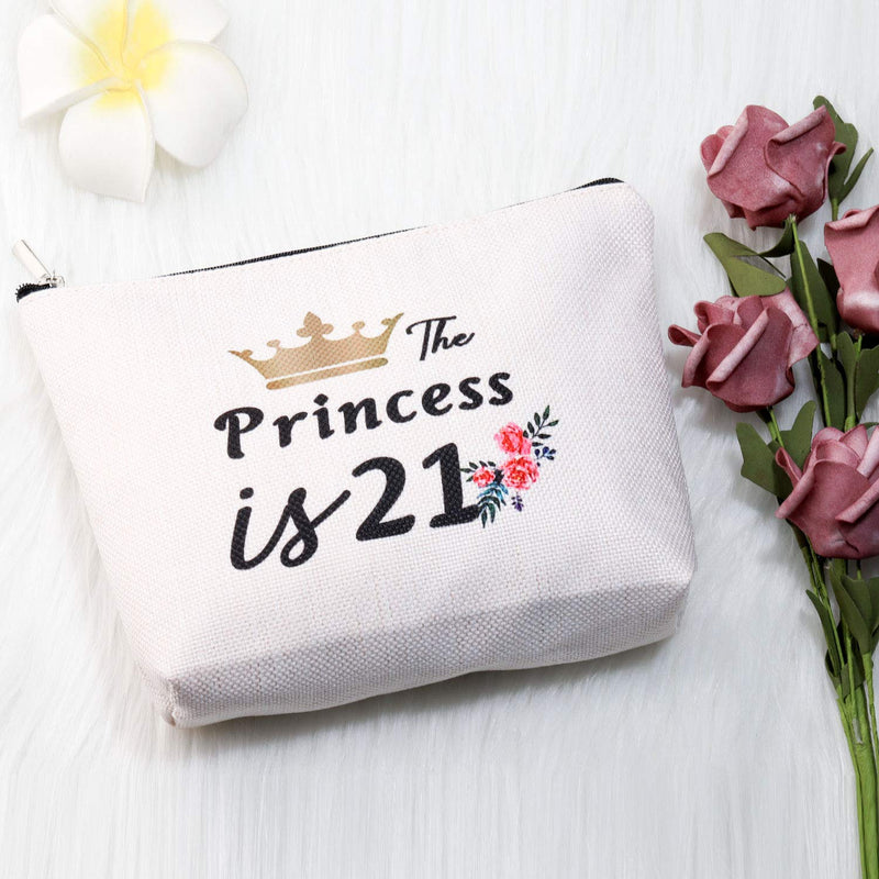 [Australia] - PXTIDY 21st Birthday Makeup Bag Gift The Princess is 21 Cosmetic Bag Travel Toiletry Case Pencil Bag with Zipper Gift for 21 Years Old Girl (The Princess is 21) 