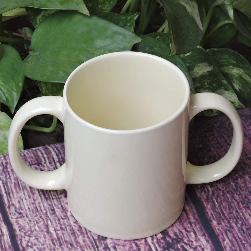 [Australia] - Dual Handle Mug | Two Handled Ceramic Drinking Mug for Secure Hold | 11.83 Fl. Oz. (350 Ml) - Yellow Color 