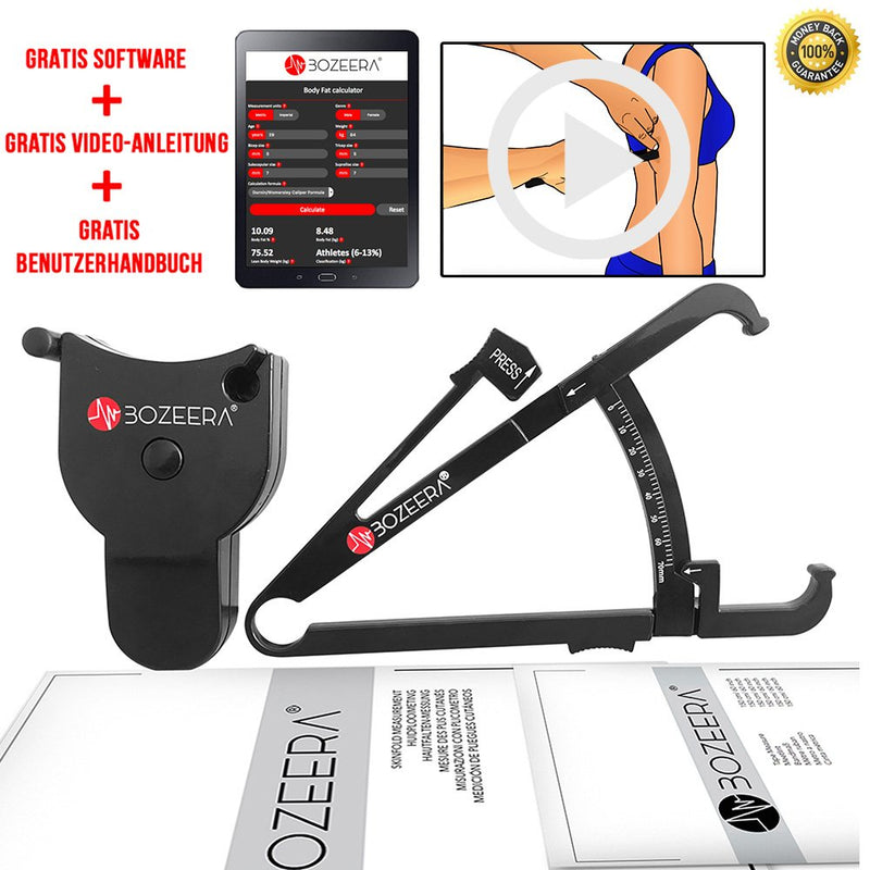 [Australia] - [Body Fat Caliper and Body Measuring Tape] / Skinfold Caliper and Body Tape Measure - Includes Free Software, Video Interpretation, and English Manual - BOZEERA© - The Complete Set. 