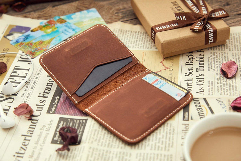 [Australia] - DUEBEL Full-grain Genuine Leather Slim Front Pocket Wallets, Minimalist Thin Card Holder, Card Case Wallet Dbl01-brown With Magnet 