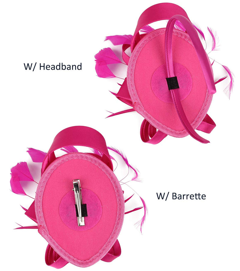 [Australia] - FELIZHOUSE Fascinator Hats Feather Satin Kentucky Derby Tea Party Hat Wedding Church Bridal Headwear for Women Girls #1 Satin Fuchsia 