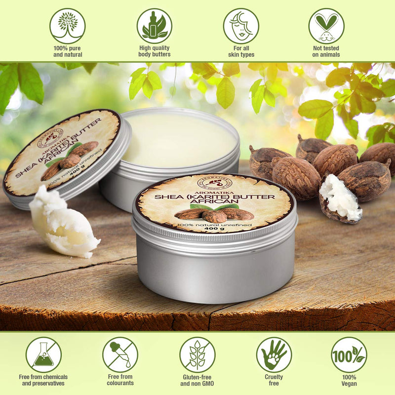 [Australia] - Shea Butter Cold Pressed 400g - Unrefined African Shea Butter - Ghana - 100% Pure & Natural - Best for Hair - Skin - Lip - Face - Body Care - Karite Shea Butter - Aluminium jar 