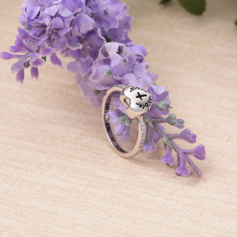 [Australia] - JXJL Silver Memorial Urn Ring Cross Jewelry for Loved One Ashes Keepsake S925 Sterling Dainty Flower Alway in My Heart Cremation Ring 9 