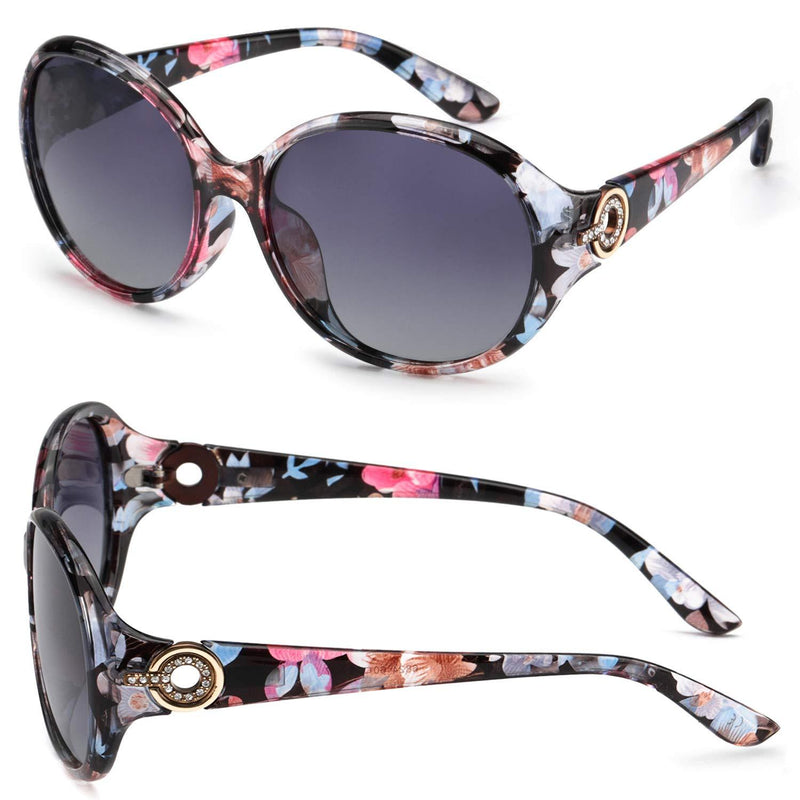 [Australia] - FIMILU Anti-Glare HD Polarized Sunglasses for Women Classic Oversized 100% UV400 Protection Fashion Retro Eyewear Floral Frame / Oversized Polarized Sunglasses 