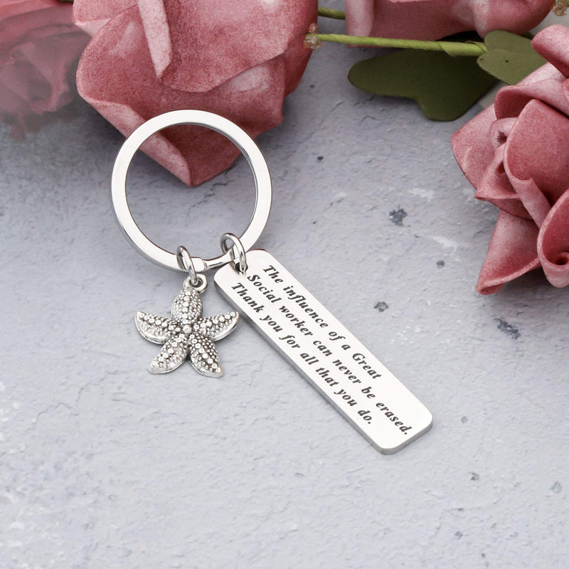 [Australia] - KUIYAI Social Worker Keychain Social Work Appreciation Gift Thank You for All That You Do Keychain Starfish Charm Keyring SW-Never Erased KS 