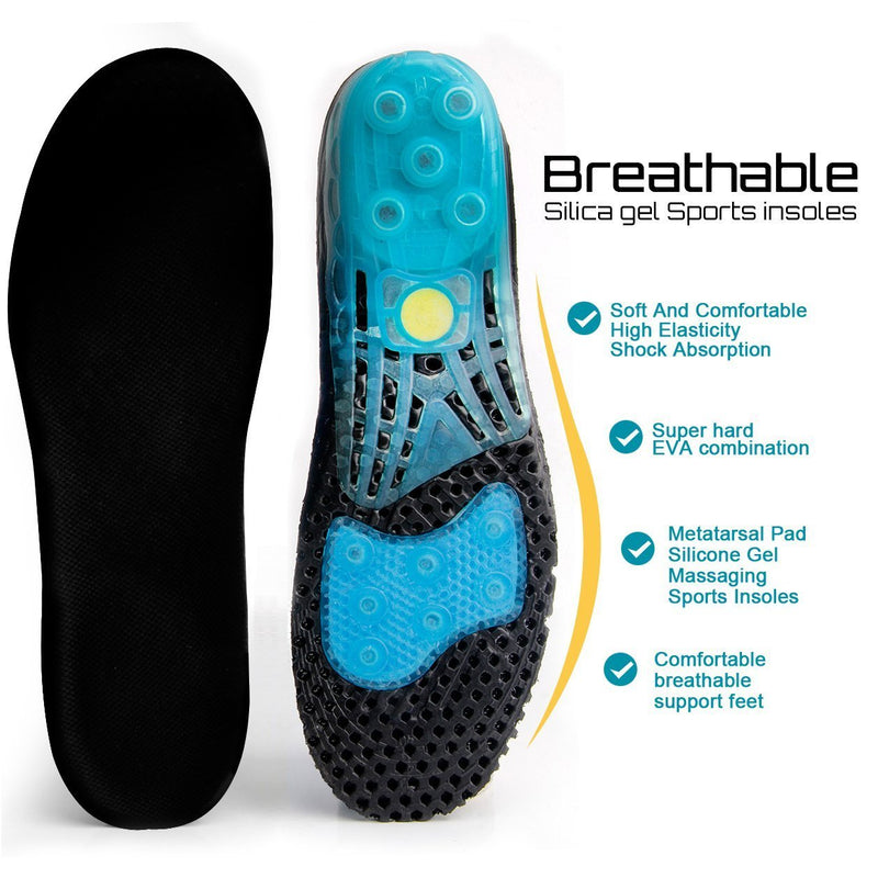 [Australia] - Silica Gel Sport Shoe Insole,MARRDO Spring Cushioning Shock Absorption Shoe Insert ,Forefoot Enhances Massaging Footbeds,Plantar Fasciitis Sports Running Insoles for Men & Women(Men 7.5-10) Men 7.5-10/Women 9-11 Black 