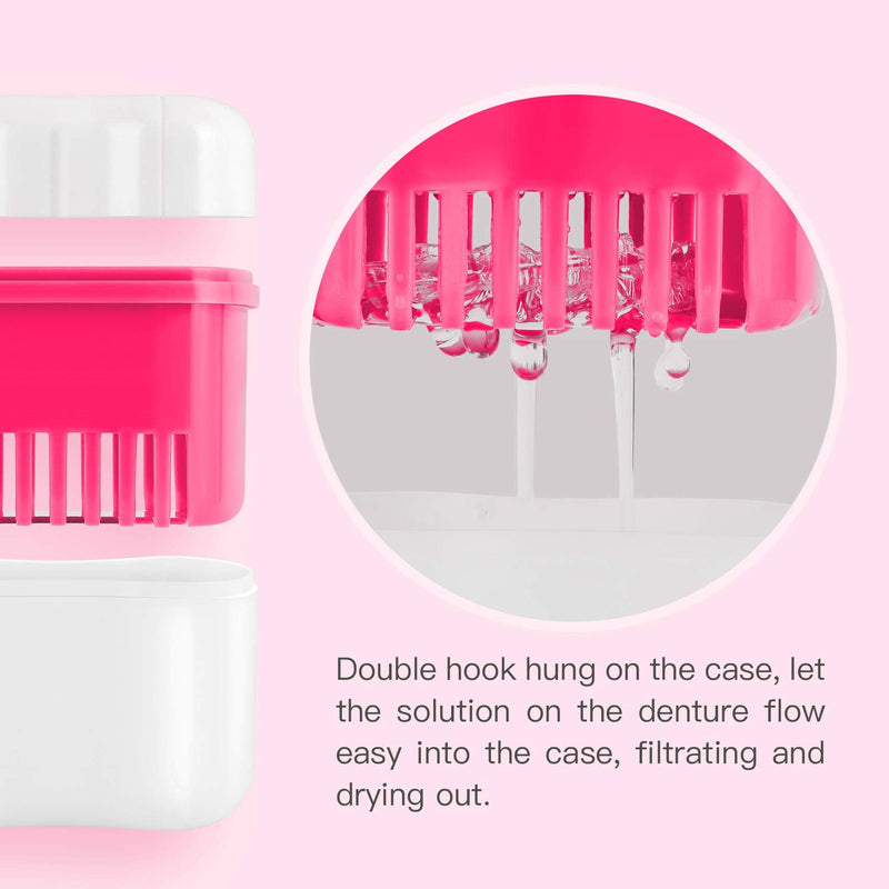 [Australia] - Annhua Dental Retainer Case with Flushable Basket，Denture Boxes Denture Storage Container for Soaking and Cleaning Dentures, Home & Travel Use（Pink) Pink 