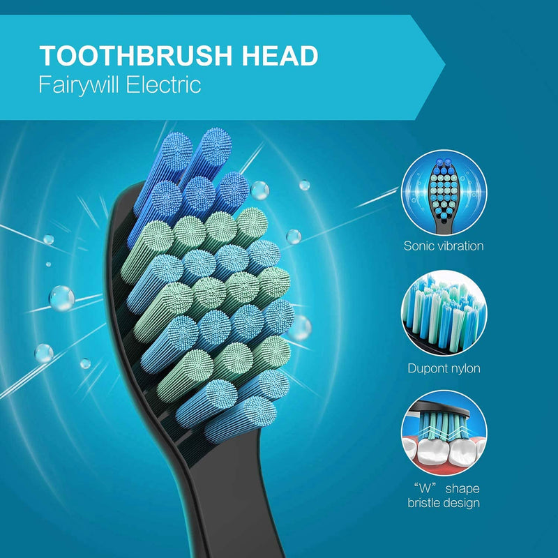 [Australia] - 5pcs Replacement Toothbrush Heads for Fairywill D7/D8/FW507/FW508, FW551/ FW917/ FW959/ FWD1/ FWD3 Black 