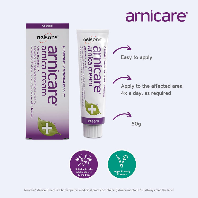 [Australia] - Nelsons Arnicare, Arnica Cream, Homeopathic Remedies, For Bruise Relief, Apply to Skin, Suitable for adults, the elderly & children, 50 gr Arnica Cream (50g) 