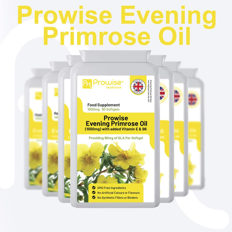 [Australia] - Evening Primrose Oil 1000mg with Vitamin E & B6 90 Capsules| Evening Primrose Oil Capsules | 90mg of GLA per Primrose Capsule | UK Manufactured Under GMP Standard | by Prowise Healthcare 