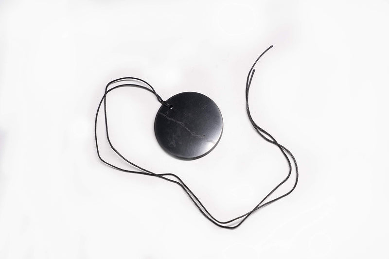 [Australia] - Shungite Pendant Big Circle 50mm - Guaranteed Authentic Russian Natural Shungite Stone From Karelia - Protection from Electromagnetic Field, Chakra Adjustment,100% Original Shungite 