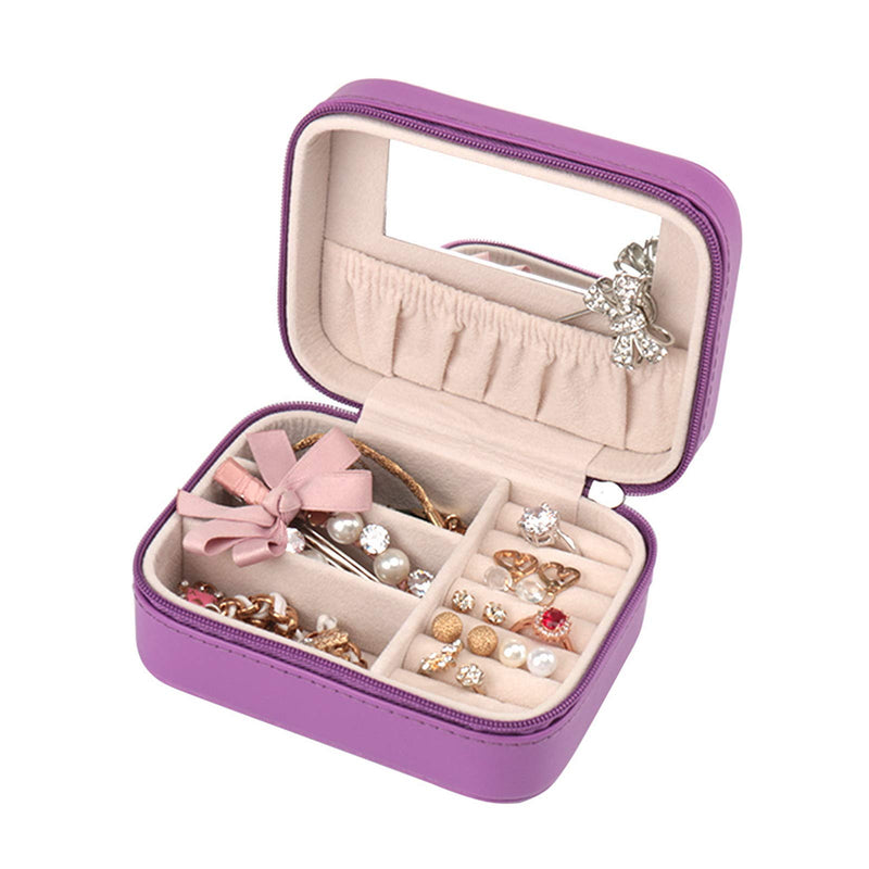 [Australia] - Botanka Travel Jewelry Box, Small Zipper Jewelry Case, Faux Leather Storage Organizer Gift box ( Purple) 