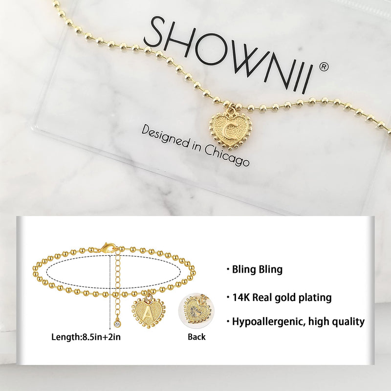 [Australia] - SHOWNII Ankle Bracelets for Women Girls Heart Initial Gold Ankle Bracelet 14k Real Gold Plated Anklets for Women Letter Bead Foot Chain Summer Beach Gift with Extension Gold-a 