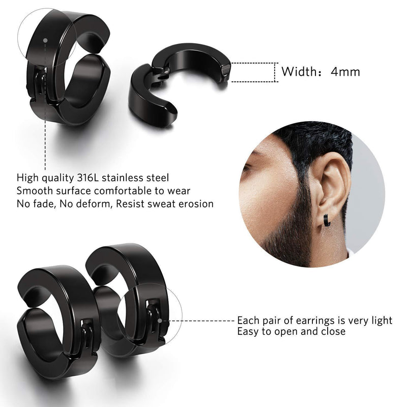 [Australia] - 9 Pairs Magnetic Stud Earrings Stainless Steel Feather Dangle Hinged Earring CZ Magnet Earring Non-Piercing Cross Dangle Hoop Earring Set, Black 