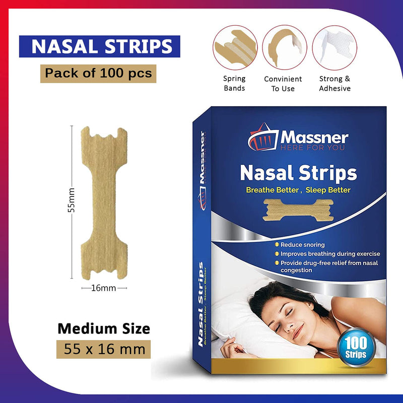 [Australia] - 100 Medium Nasal Strips Anti-Snoring Aid for Fast Relief. Instantly Stops Snoring for Better Sleep, Less Congestion. Improved Air Flow, Gentle Spring Like Action. 55x16mm, Big 3 Month Supply 