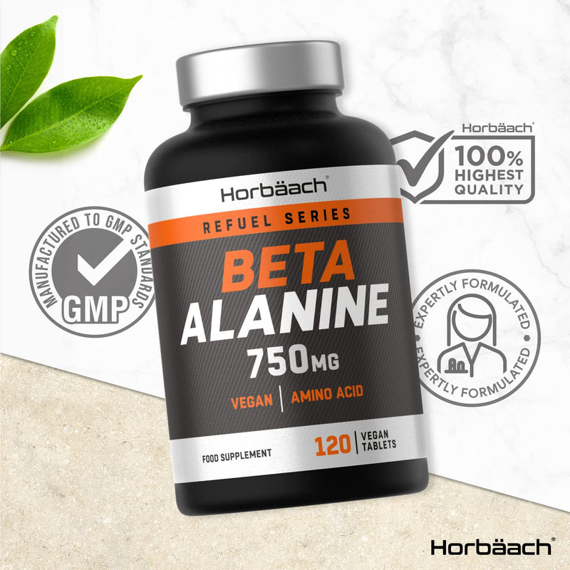 [Australia] - Beta Alanine 750mg | 120 Vegan Tablets | Premium Amino Acid Supplement for Men & Women | Non-GMO, Gluten Free | No Artificial Preservatives | by Horbaach 