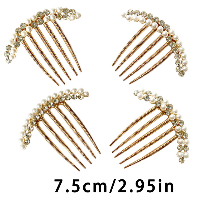 [Australia] - Briskyto Hair Comb,4 Pack 5 Teeth Vintage Gold Pearl Hair Comb Rhinestones Hairpins Hair Clips 