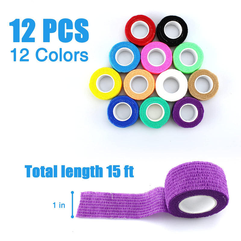 [Australia] - Zhcoy Sports Pre-Wrap,12 Pieces Self-Adherent Tape for Sports, Wrist, Ankle, 5 Yards Each (12 Colors, 1 Inch) 