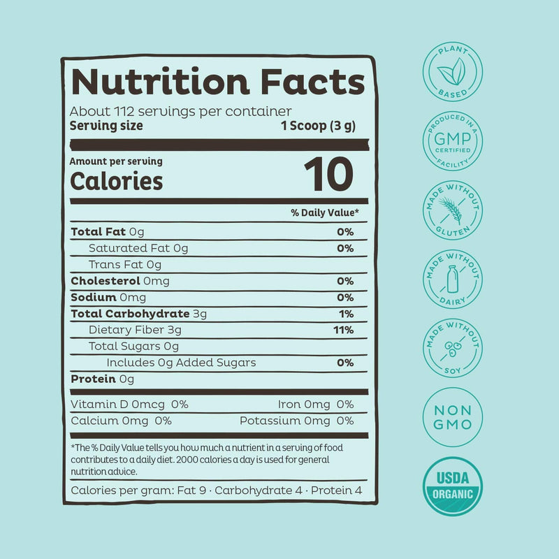 [Australia] - KOS Organic Inulin Powder - Unflavored Inulin Prebiotic Intestinal Support Powder - USDA Organic, Digestive Health Promoting, Gluten Free Plant Based Ingredient, 336g, 112 Servings 