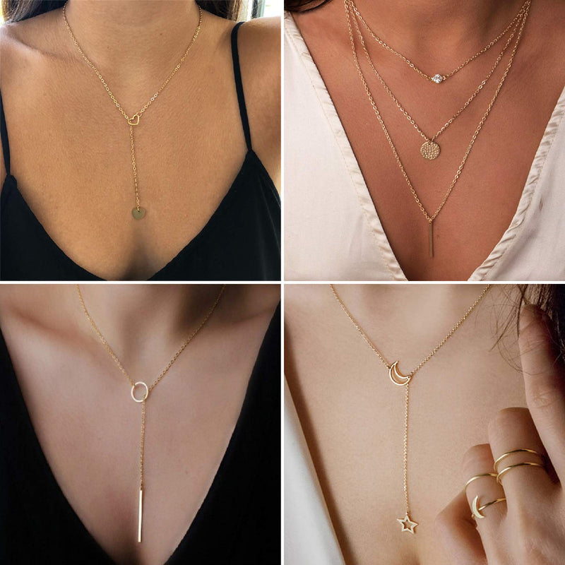 [Australia] - Honsny 25 Pieces Layered Choker Necklaces for Women Gold Multilayer Necklaces Set Adjustable Dainty Moon Star Coin Bar Pearl Pendant Necklaces Jewelry for Valentine’s Day Birthday Gifts Style-A 