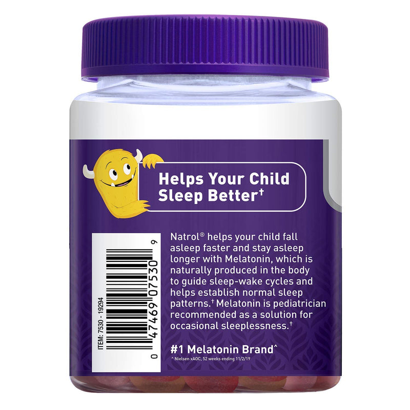 [Australia] - Natrol Kids Melatonin Sleep Aid Gummy, Fall Asleep Faster, 100% Drug-Free and Gelatin Free, Non-GMO, for Ages 4 & Up, 1mg, 90 Berry Flavored Gummies 