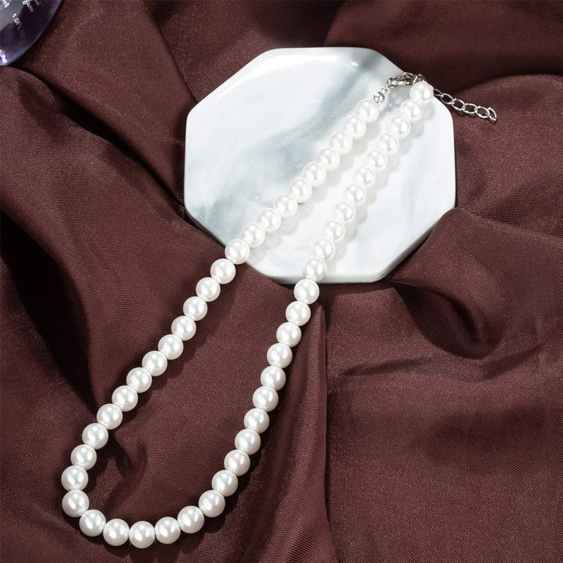 [Australia] - Faux Pearl Necklace Set Strand Pearl Stud Earring for Women Wedding 8mm 