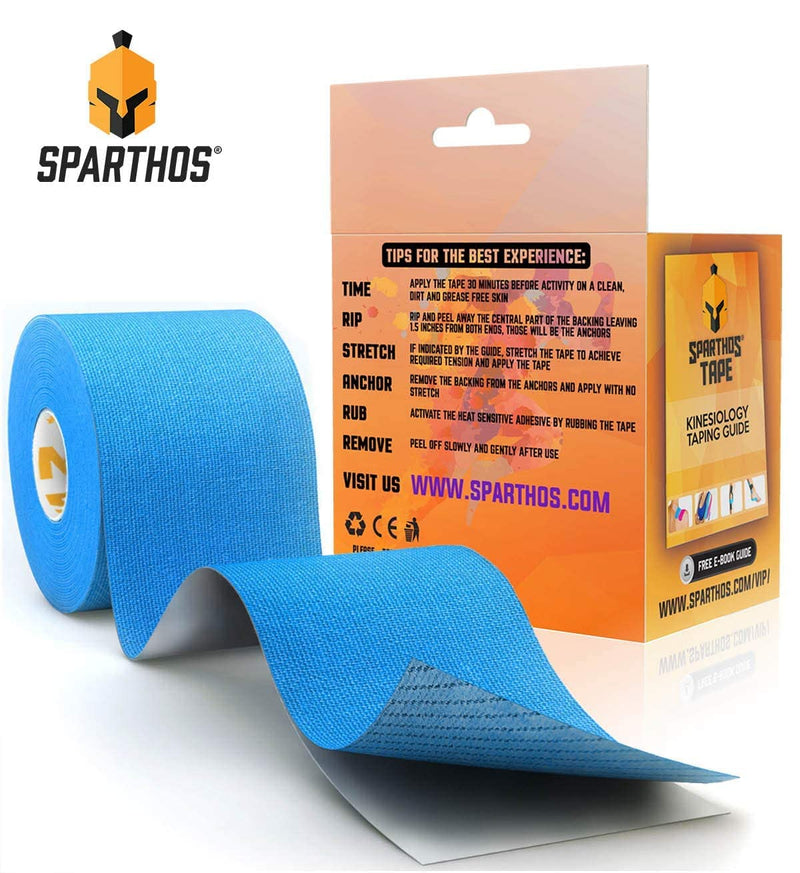 [Australia] - Sparthos Kinesiology Tape [Electric Blue - 16.4ft Uncut Roll] x Ice Packs for Injuries [Size Medium + Cover] 