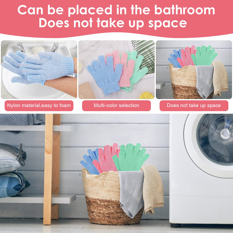 [Australia] - Sibba 6Pcs Exfoliating Wash Gloves Dual Texture Bath Gloves for Shower Body Scrub Exfoliating Mitt Dead Skin Remover Exfoliator Mitten Natural Body Loofah Washcloth Green, blue, pink 