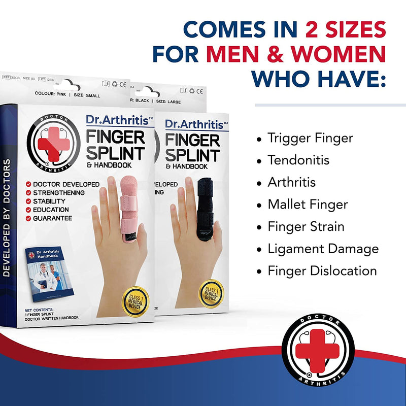 [Australia] - Doctor Developed Finger Splint & Handbook - Trigger Finger, Arthritis, RSI - Fits Ring, Index, Pinky & Middle - 2 sizes (Black, L/XL, Single) Black 1 