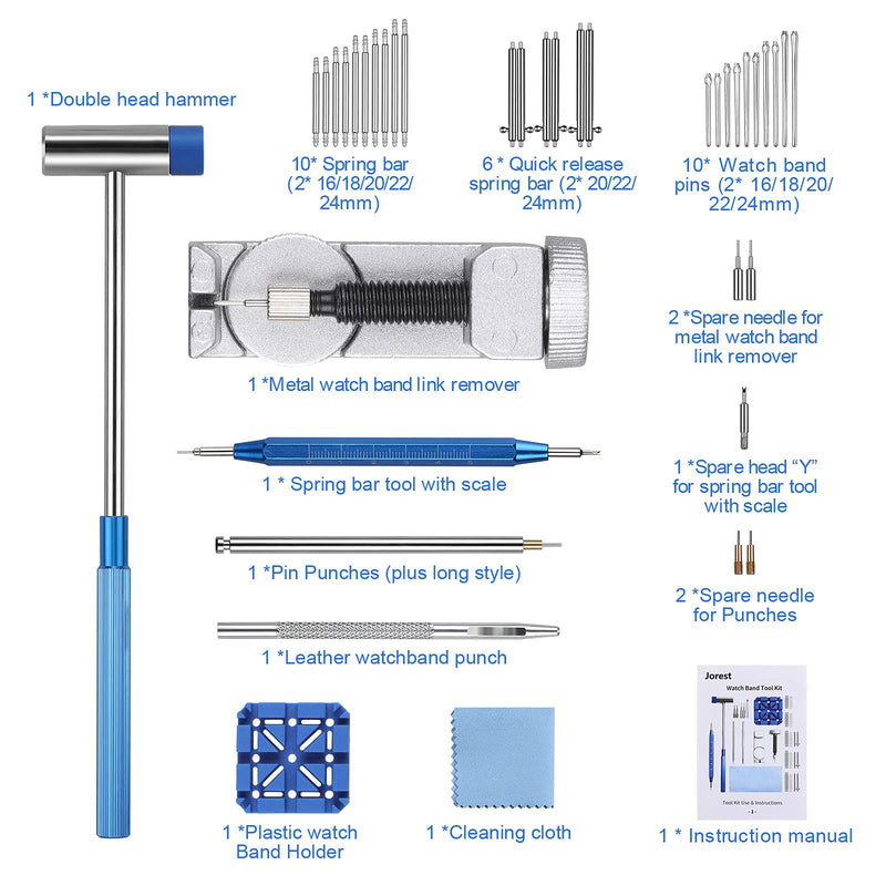 [Australia] - Jorest 38pcs Watch Band Tool Kit, Repair Kit for Watch Strap Adjustment and Replacement and Resizing , with Watch Link Removal Tool, 10 Spring Bars, 6 Quick Release Spring Bars, 10 Pins, User Manual 