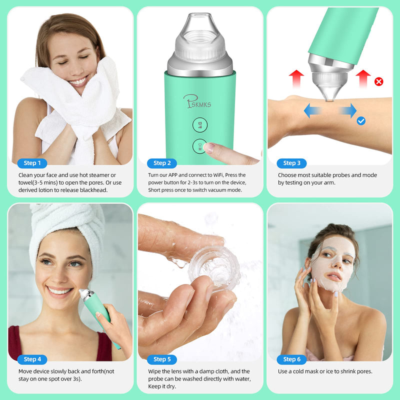 [Australia] - PSKMKS Blackhead Remover Vacuum with Camera 2021 Upgraded 5.0 MP Visual Facial Pore Cleaner USB Rechargeable Acne Comedone Whitehead Extractor Sucker Tool Blackhead Remover Kit Suction for Women & Men Green 