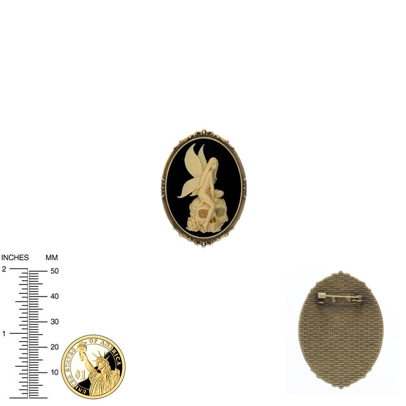 [Australia] - Yspace Skeleton Fairy Brooch Pin Shield Decor Antique Brass Cameo Fashion Jewelry Pouch for Gift 