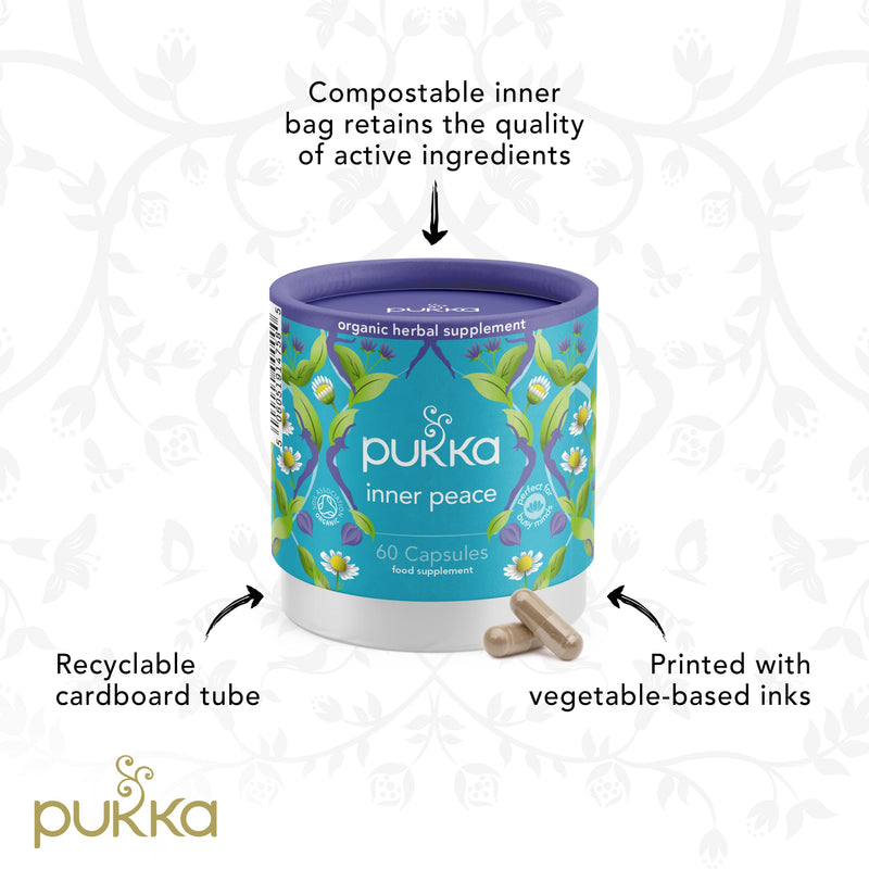 [Australia] - Pukka Herbs | Inner Peace Organic Herbal Supplement | Ashwagandha, Chamomile and Lavender | Perfect For Calming | Contains Iodine | 60 Capsules | 1 Month Supply 