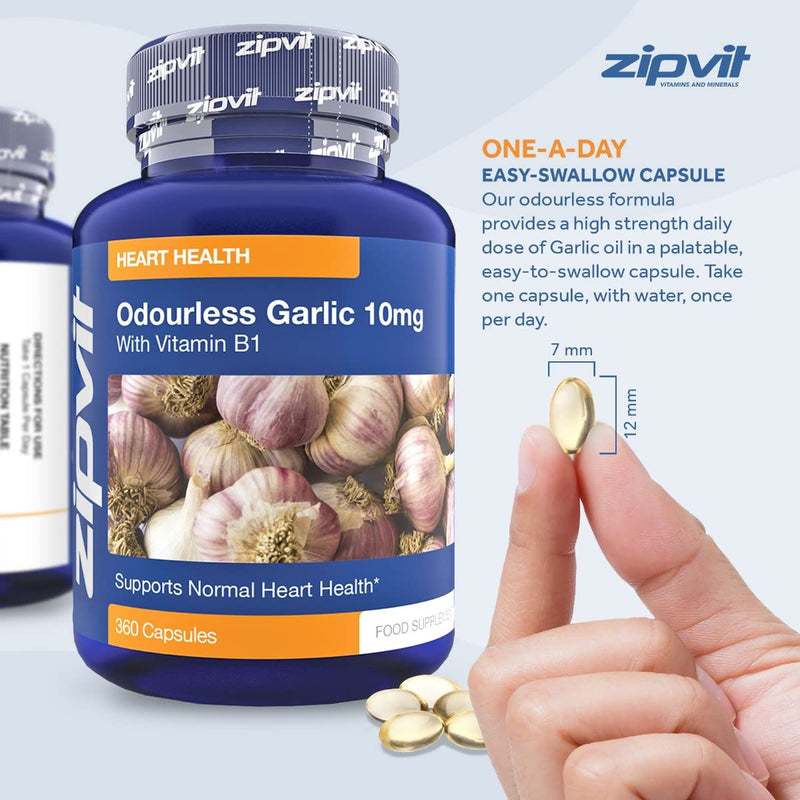 [Australia] - Garlic Odourless 10mg Capsules, 360 Pack. 1 a Day Formula. Made in UK. 12 Months Supply. 