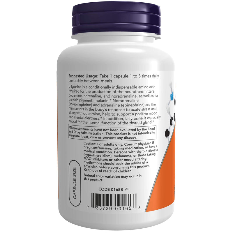 [Australia] - NOW Supplements, L-Tyrosine 750 mg, Supports Mental Alertness*, Neurotransmitter Support*, 90 Veg Capsules 90 Count (Pack of 1) 